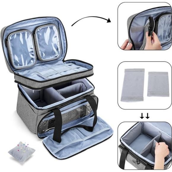 Double Layer Sewing Accessories Organizer with 2 Detachable Pouches, (BAG ONLY) - Picture 3 of 7